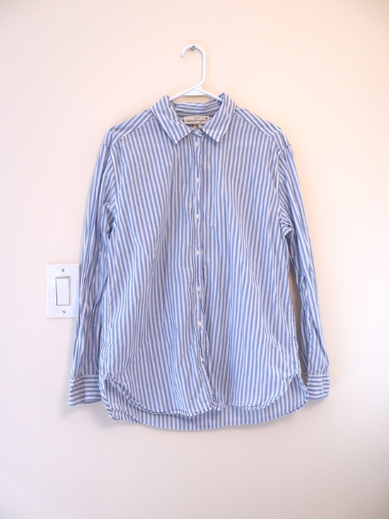 H&M Tops - H&M Cotton Blue White Striped Relaxed Button Up Long Sleeve Shirt Coastal Preppy